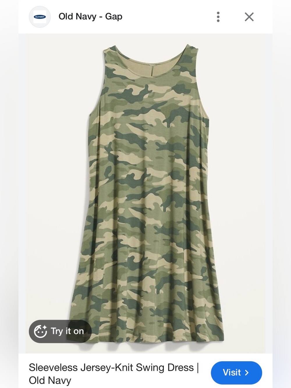 Old Navy Camo Sleeveless Jersey Knit Swing Dress